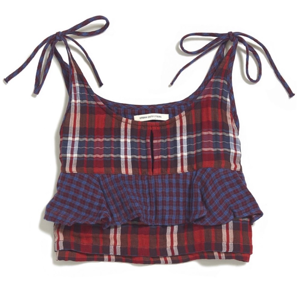 UO Jo Plaid Tie-Shoulder Cropped Top